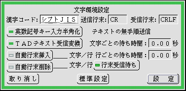 文字環境設定のパネル